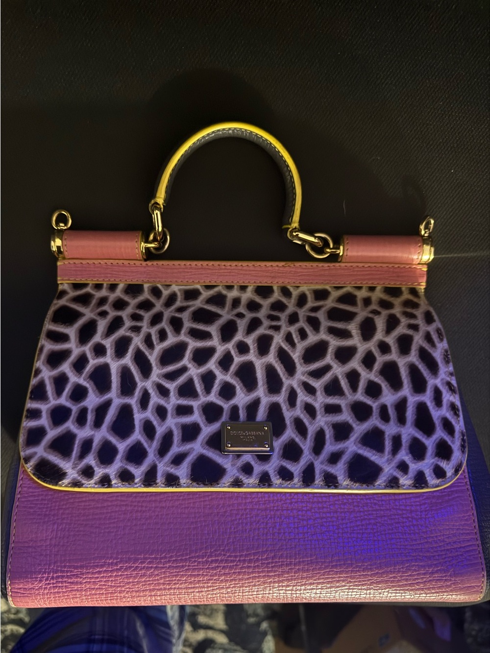 Dolce & Gabbana Miss Sicily satchel in a purple and black animal print calf-hair
